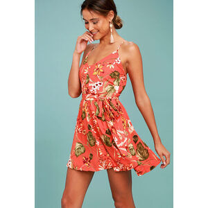 Lulus Ulani Rusty Rose Floral Print Skater Dress Pink - Size XS